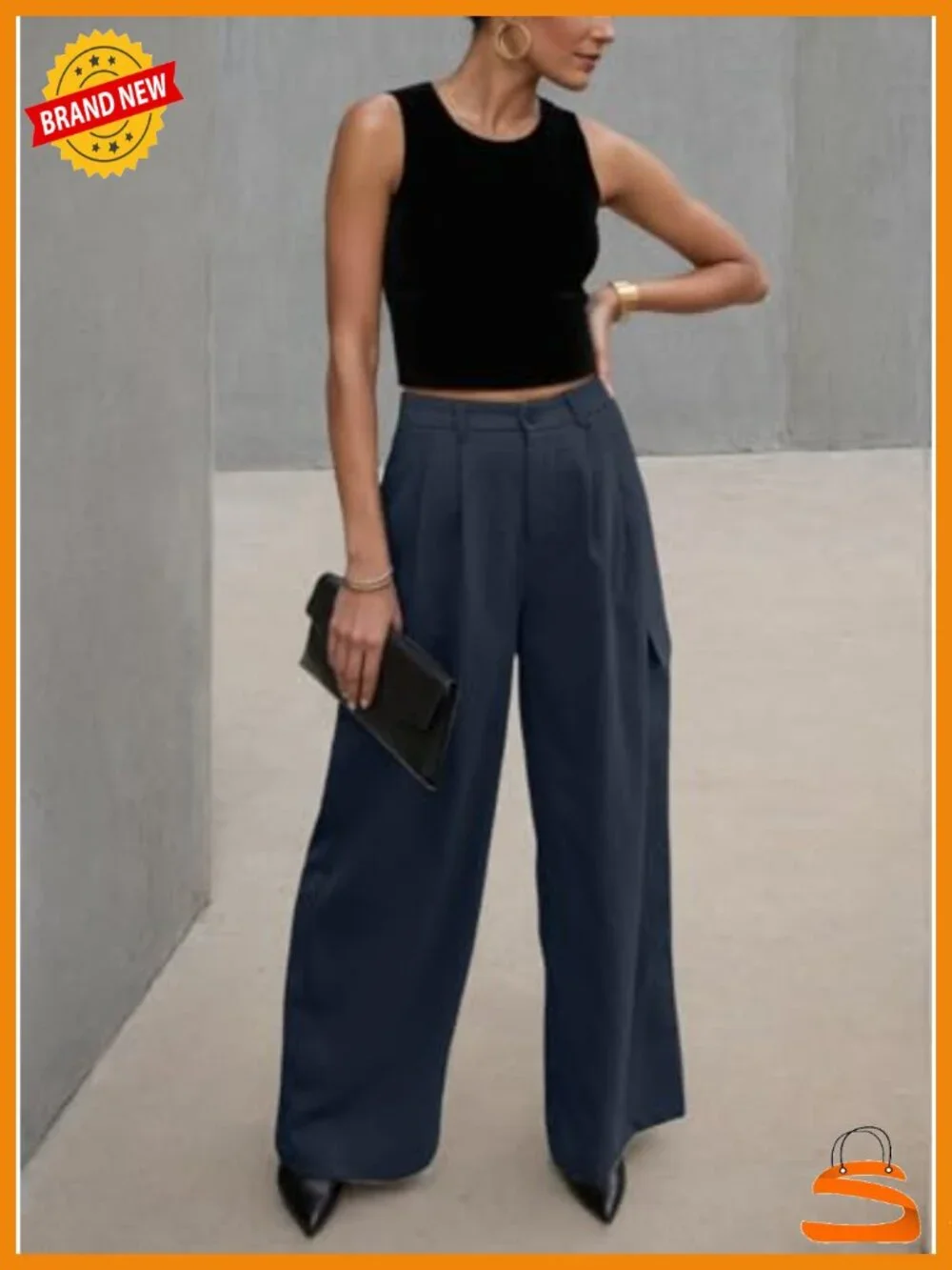 High Waisted Wide Leg Cargo Pants with 4 Pockets, Pleated Front, Belt Loops,